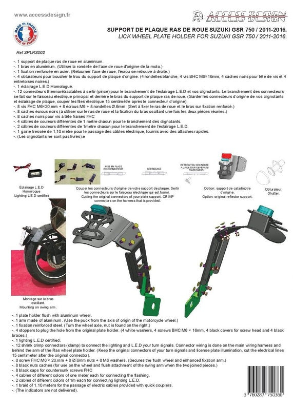 ACCESS DESIGN ''Wheel Fitted'' License Plate Holder Black Suzuki GSR750