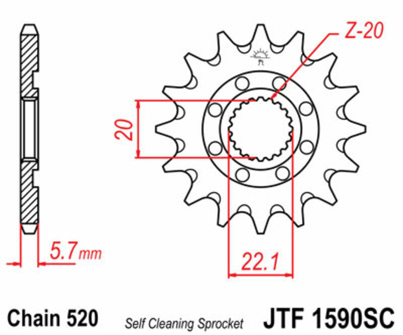 JT SPROCKETS Steel Self-Cleaning Front Sprocket 1590 - 520 - 1074277001