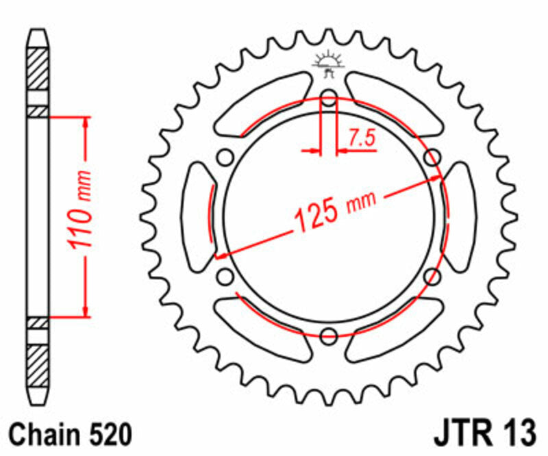 JT SPROCKETS Steel Standard Rear Sprocket 13 - 520 - 1074893002