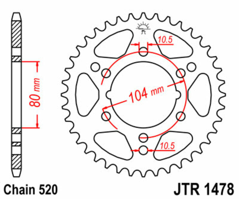 JT SPROCKETS Steel Standard Rear Sprocket 1478 - 520 - 1074926002