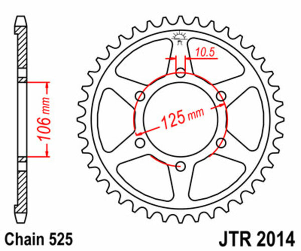 JT SPROCKETS Steel Standard Rear Sprocket 2014 - 525 - 1074984002