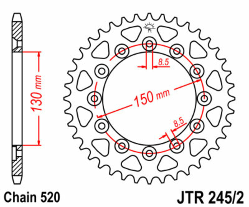 JT SPROCKETS Steel Standard Rear Sprocket 245/2 - 520 - 1075002008