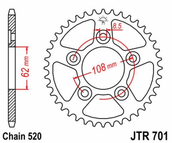 JT SPROCKETS Stahl Standard Kettenrad hinten 701 - 520 - 1075090004