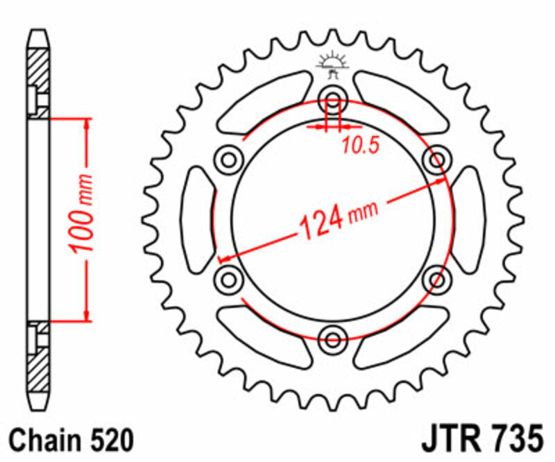 JT SPROCKETS Steel Standard Rear Sprocket 735 - 520 - 1075100008
