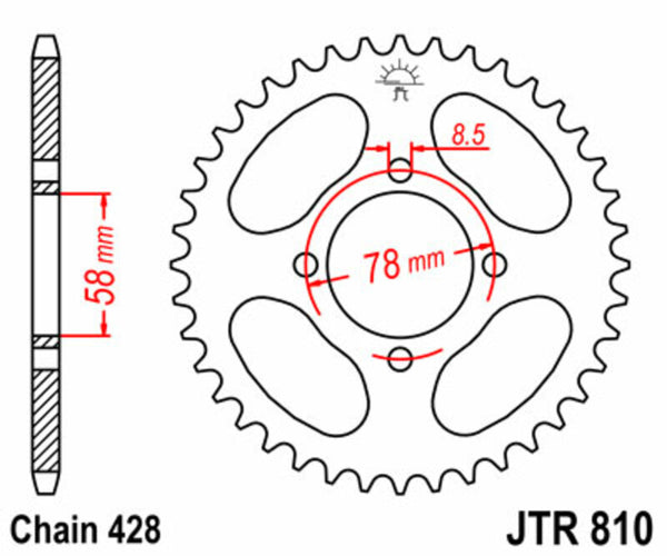 JT SPROCKETS Steel Standard Rear Sprocket 810 - 428 - 1075122006