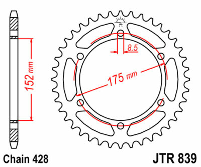 JT SPROCKETS Steel Standard Rear Sprocket 839 - 428 - 1075152001