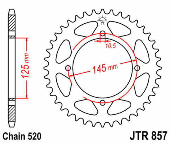 JT SPROCKETS Stahl Standard Kettenrad hinten 857 - 520 - 1075522005