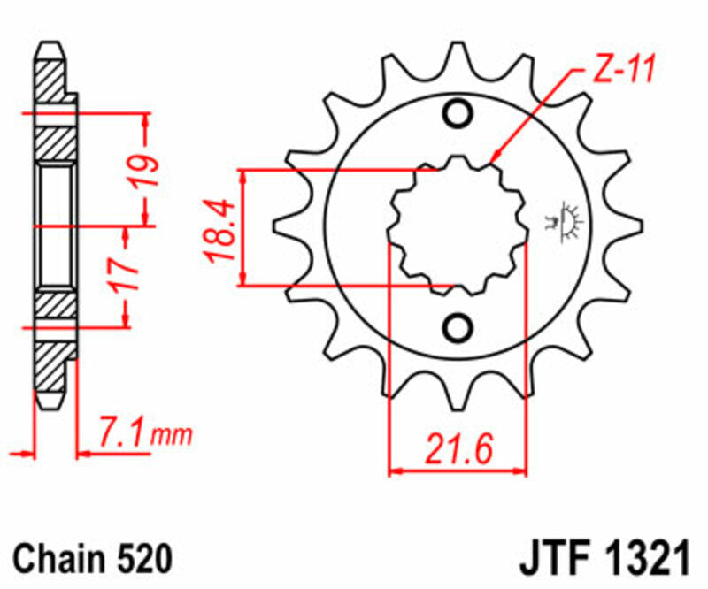 JT SPROCKETS Steel Standard Front Sprocket 1321 - 520 - 1077226001