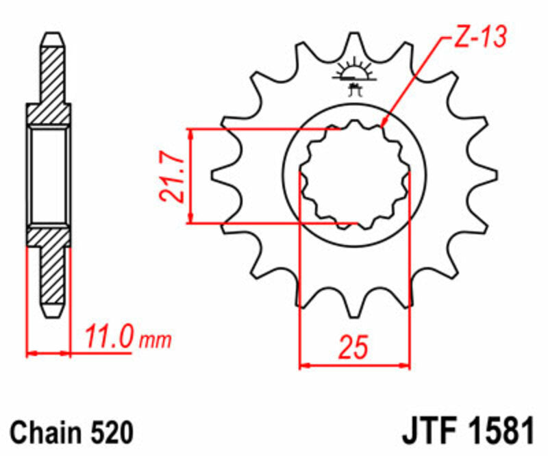 JT SPROCKETS Steel Standard Front Sprocket 1581 - 520 - 1077286003