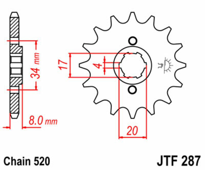 JT SPROCKETS Steel Standard Front Sprocket 287 - 520 - 1077327001