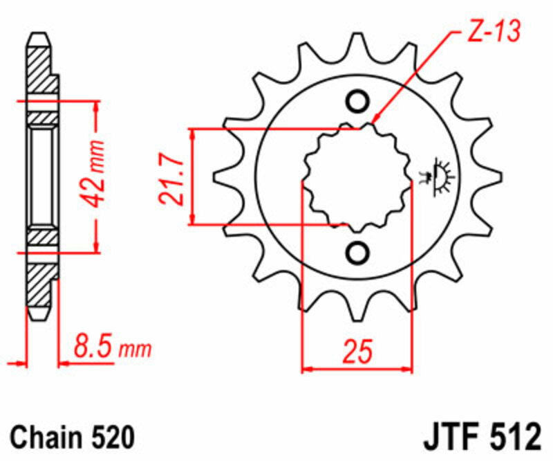 JT SPROCKETS Steel Standard Front Sprocket 512 - 520 - 1077408001