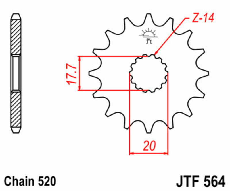 JT SPROCKETS Steel Standard Front Sprocket 564 - 520 - 1077436001