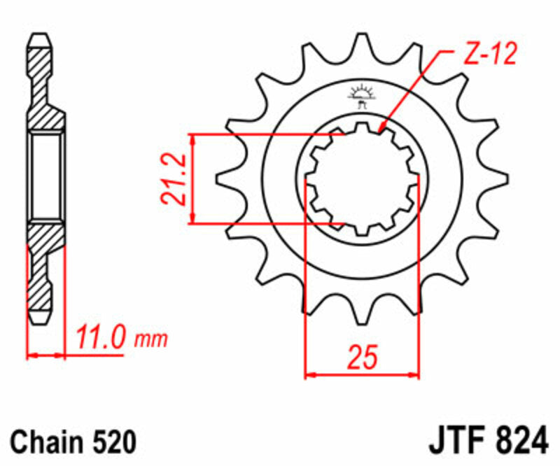 JT SPROCKETS Steel Standard Front Sprocket 824 - 520 - 1077482001