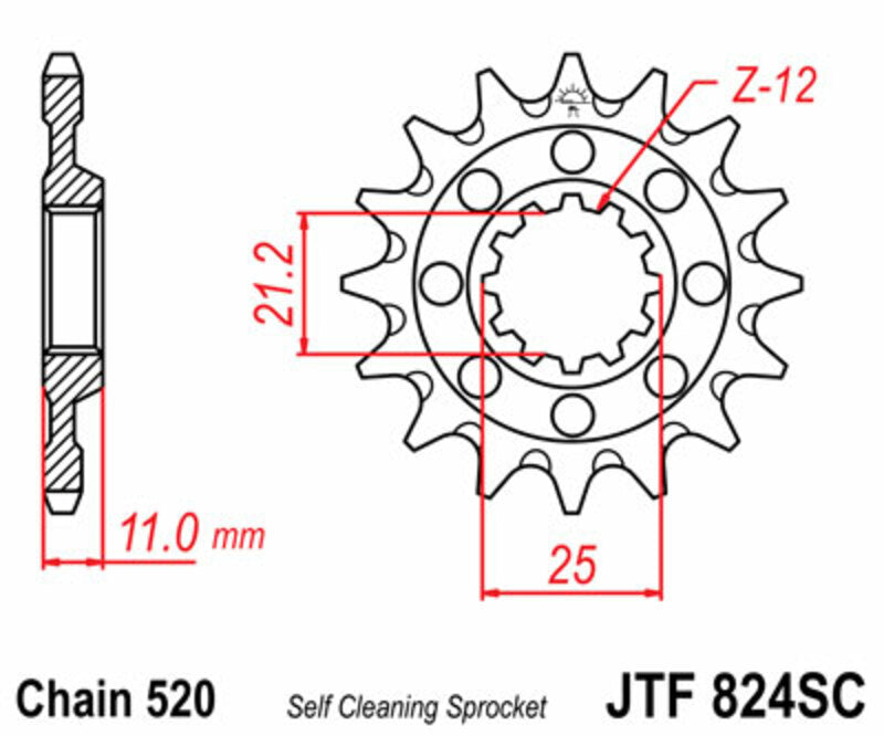 JT SPROCKETS Steel Self-Cleaning Front Sprocket 824 - 520 - 1077482002