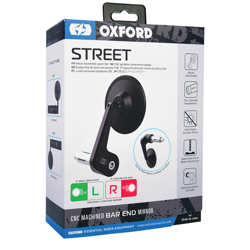 OXFORD Street Bar End Universal Left Mirror - Black (1pc)
