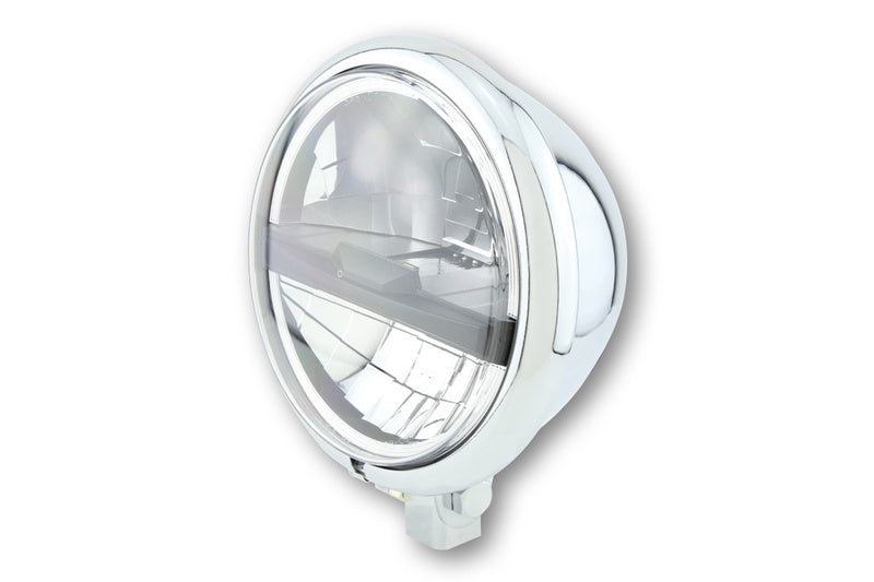 HIGHSIDER 5 3/4 Inch LED Head Light Bates Style Type5, Chrome, Black Cover, Lower Fixed.