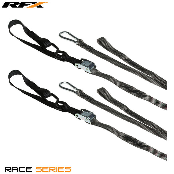 RFX Race Series 1.0 Zurrgurte (Grau/Schwarz) mit zusätzlicher Schlaufe und Karabinerhaken