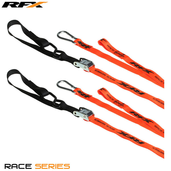 RFX Race Series 1.0 Zurrgurte (Orange/Schwarz) mit zusätzlicher Schlaufe und Karabinerhaken