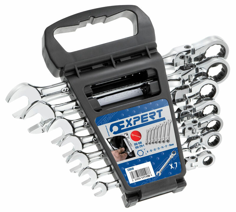EXPERT set of 7 articuled ratchet combination wrenches