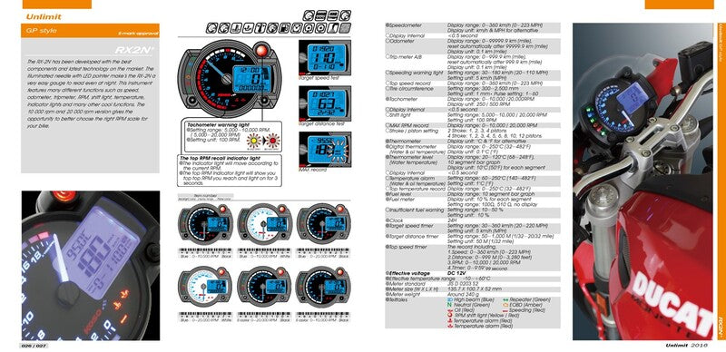 RX2NR+ Tachometer with thermometer and temp. alarm - shiftlight