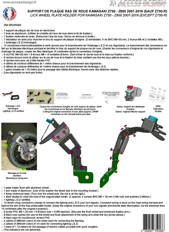 ACCESS DESIGN ''Wheel Fitted'' License Plate Holder Black Kawasaki Z800