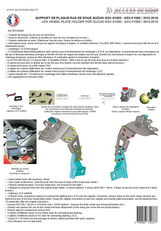 ACCESS DESIGN ''Wheel Fitted'' License Plate Holder Black Suzuki GSX-S1000
