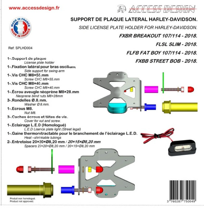 ACCESS DESIGN Side License Plate Holder Black Harley Davidson