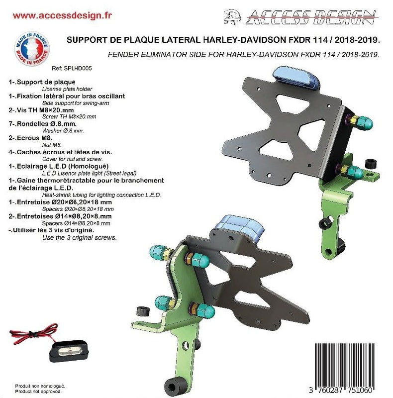 ACCESS DESIGN Side License Plate Holder Black Harley Davidson FXDR114
