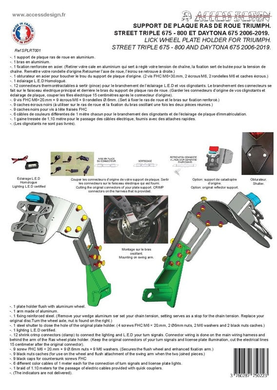 ACCESS DESIGN ''Wheel Fitted'' License Plate Holder Black Triumph Street Triple 800