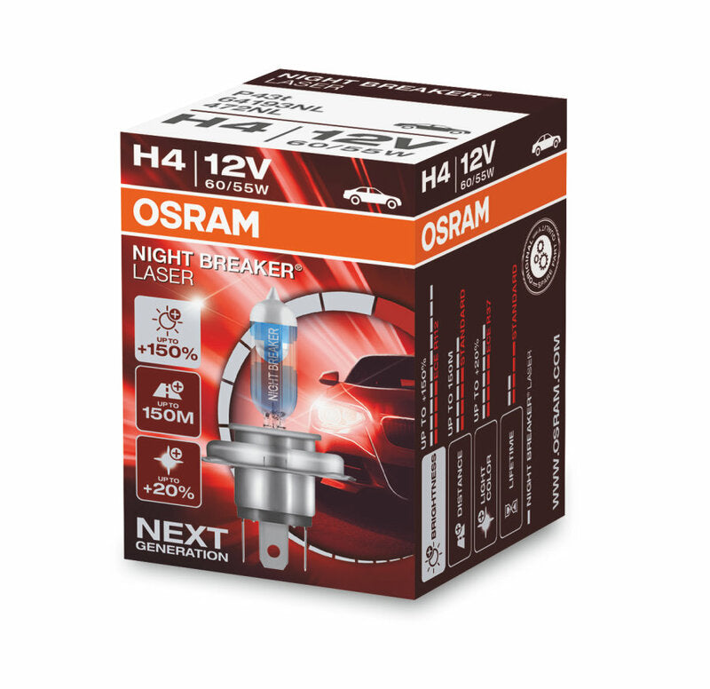 OSRAM H4 Night Breaker Laser Light Bulbs 12V 60/55W P43t-38 - by pair