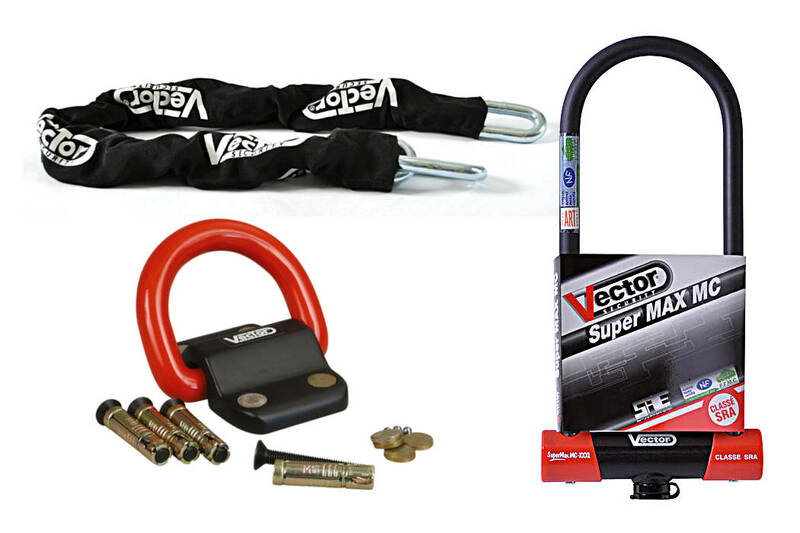 VECTOR Anti-Theft Kit - Security Chain 1.30m + MC Super MAX XXXL U-lock + Ground Anchor Compac Blok
