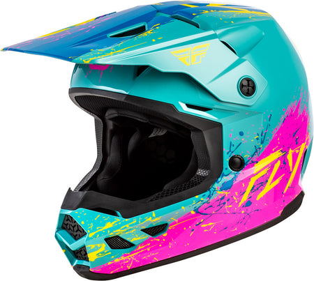 FLY RACING Kinetic Drip Youth Helmet - Turquoise/Pink/Yellow