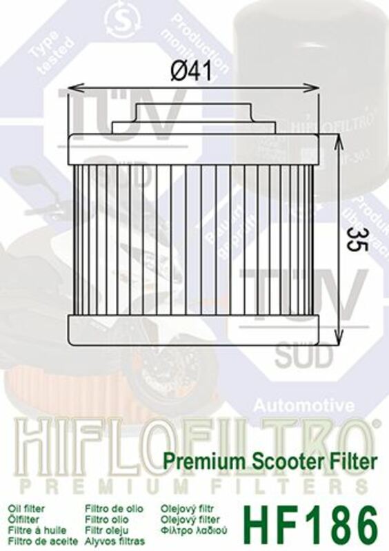 HIFLOFILTRO Oil Filter - HF186 Aprilia Scarabeo