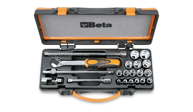 BETA Set of 1 Reversible Socket Wrench with 16 6 points 3/8'' Sockets + 5 accessories