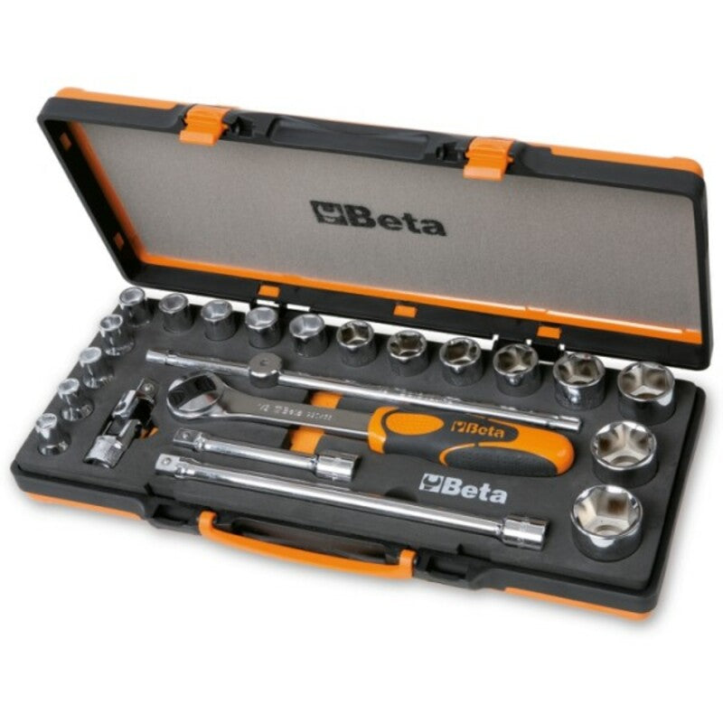 BETA Set of 1 Reversible Socket Wrench with 17 6 points 1/2'' Sockets + 5 accessories