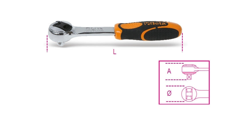BETA Reversible Socket Wrench 1/4'' Male Square Drive 48 Teeth