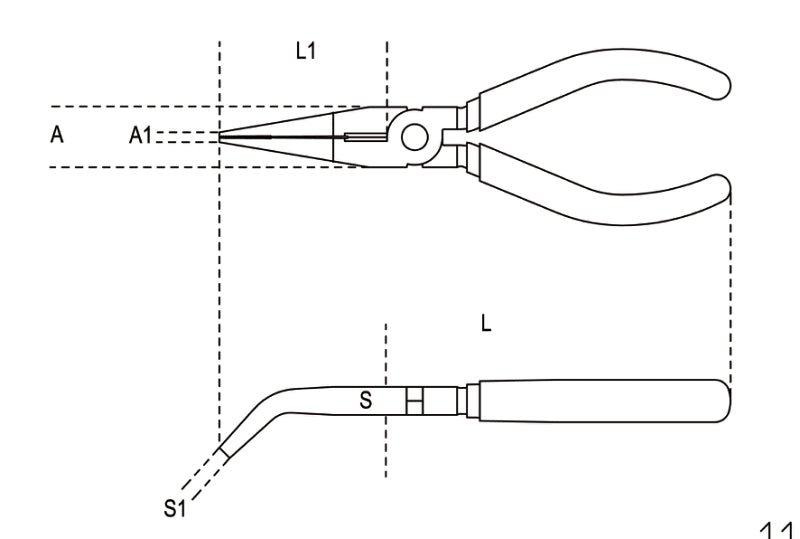 BETA Extra long Bent Knurled Nose Pliers Size 200 Bi-Material Handles