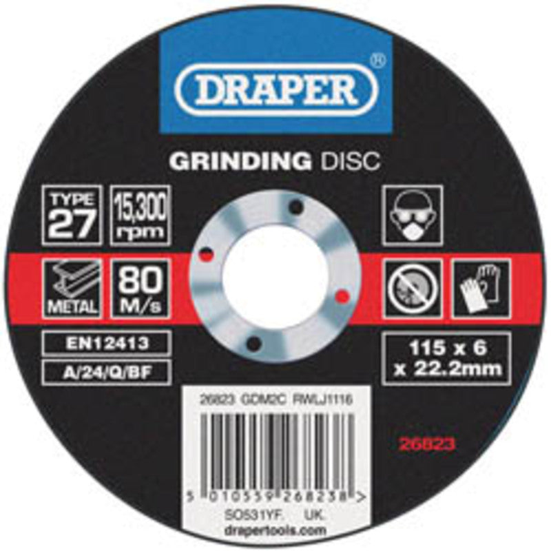 DRAPER Grinding Disc Ã˜115mm Thickness 6mm Grit 80