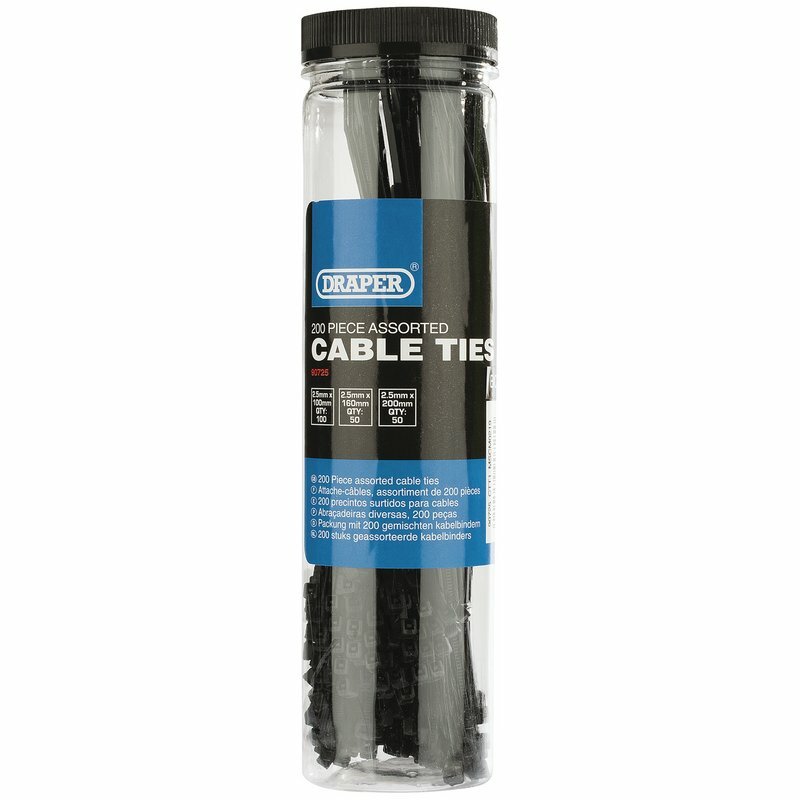DRAPER Nylon Cable Ties Multi-sizes Black 200 pieces
