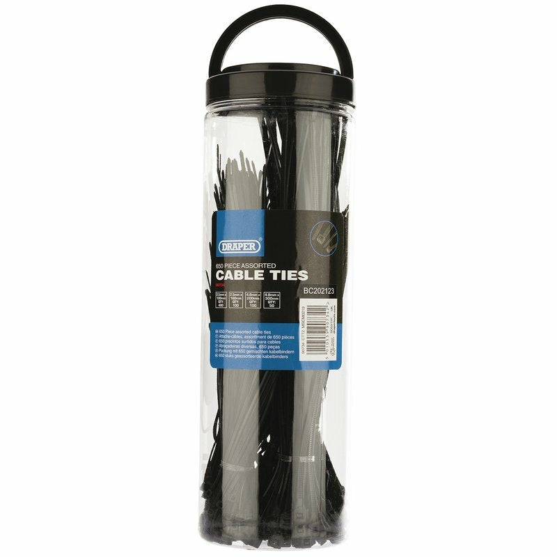DRAPER Nylon Cable Ties Multi-sizes Black 650 pieces