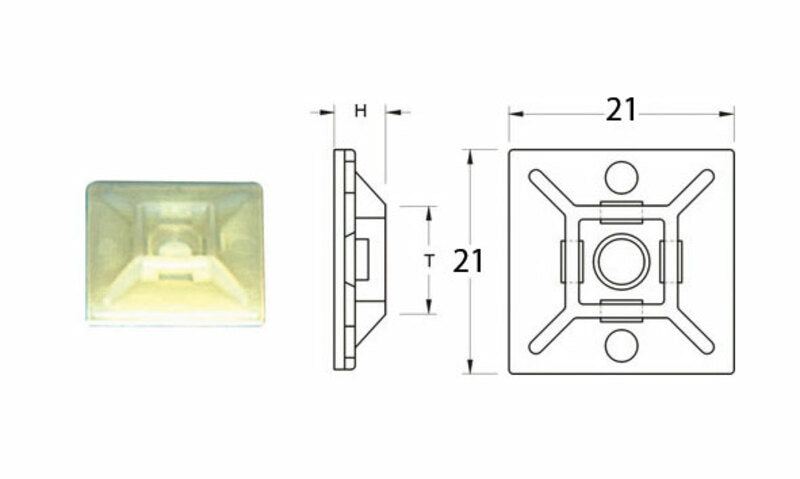 BIHR Adhesive Fasteners 21x21mm White for Cable Tie