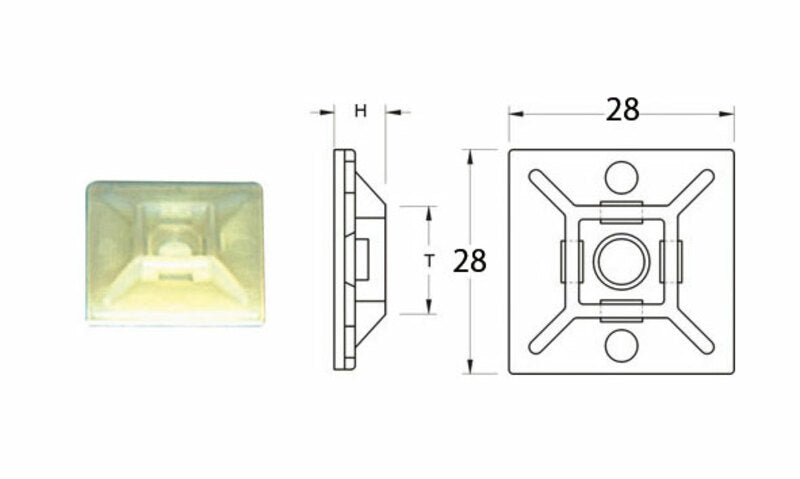 BIHR Adhesive Fasteners 28x28mm White for Cable Tie