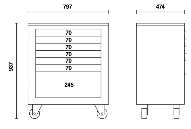 BETA C55C7 Mobile Roller Cabinet 7 Drawers