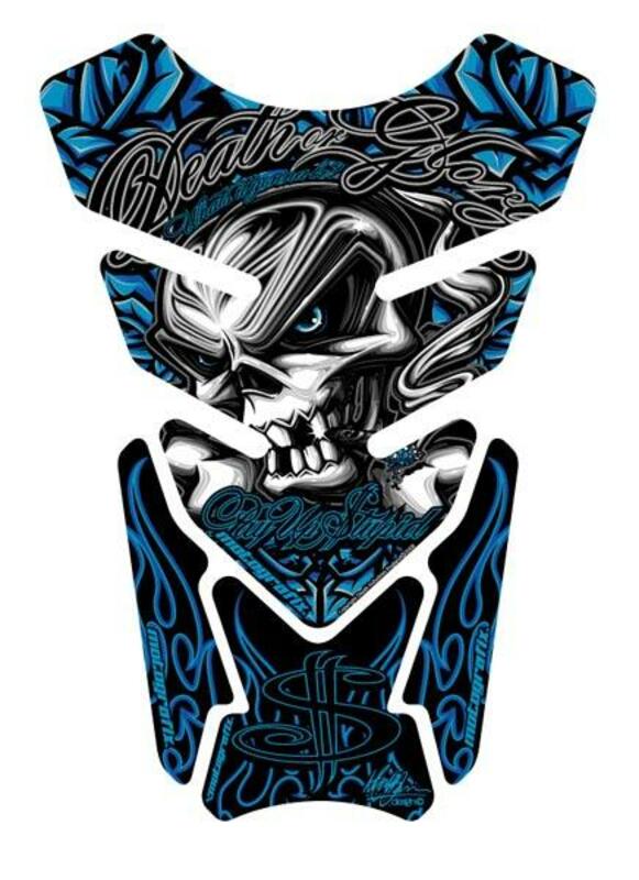 MOTOGRAFIX Tank Pad Street Style 4pcs Death or Glory - Pay up Stupid Blue