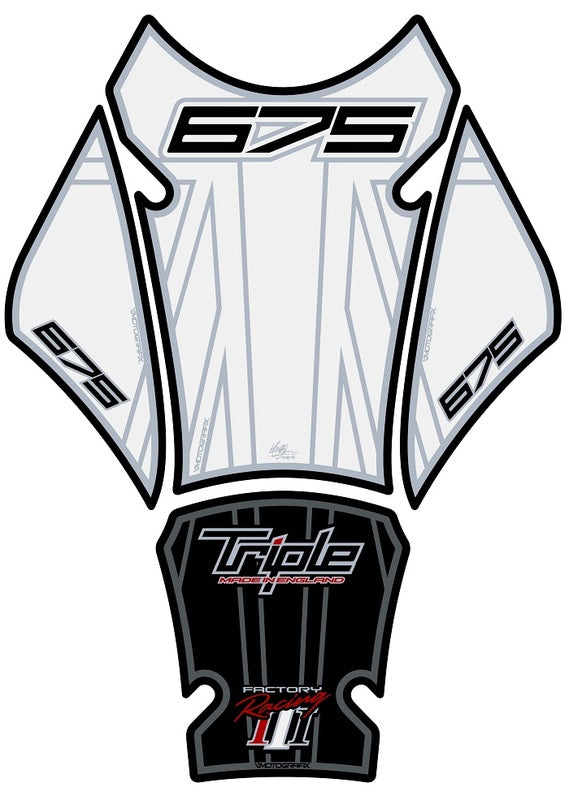 MOTOGRAFIX Tank Pad 3pcs White/Black Triumph