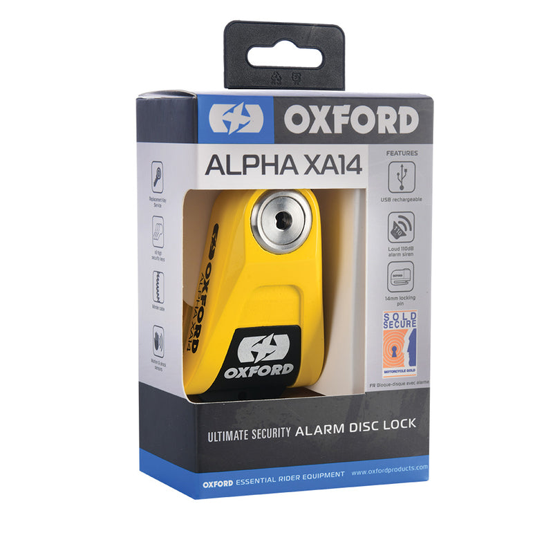 OXFORD Alpha XA14 Alarm Disc Lock Ã˜14mm Stainless Steel Black/Yellow