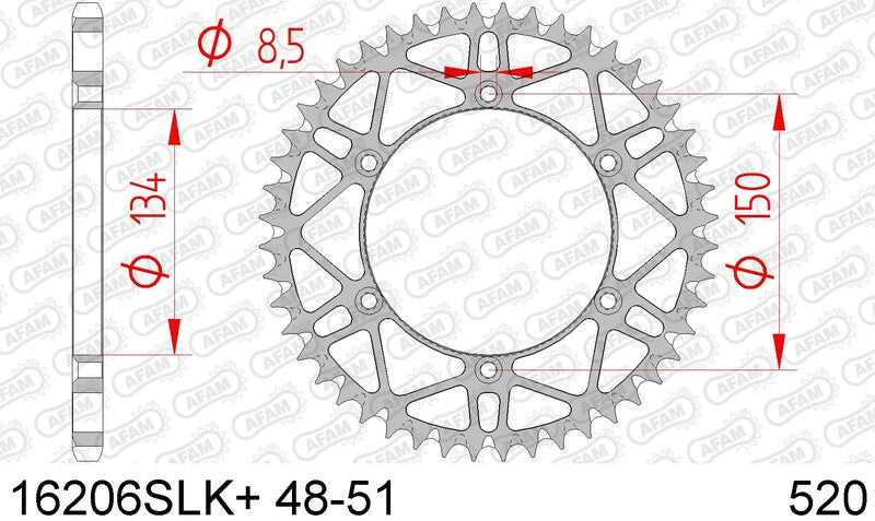 AFAM Steel Self-Cleaning Rear Sprocket 16206 - 520 - 1074558002