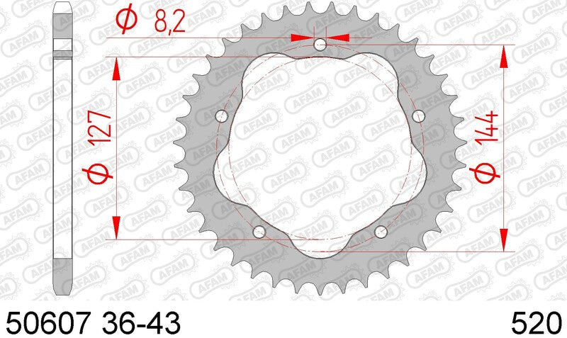 AFAM Steel Standard Rear Sprocket 50607 - 520
