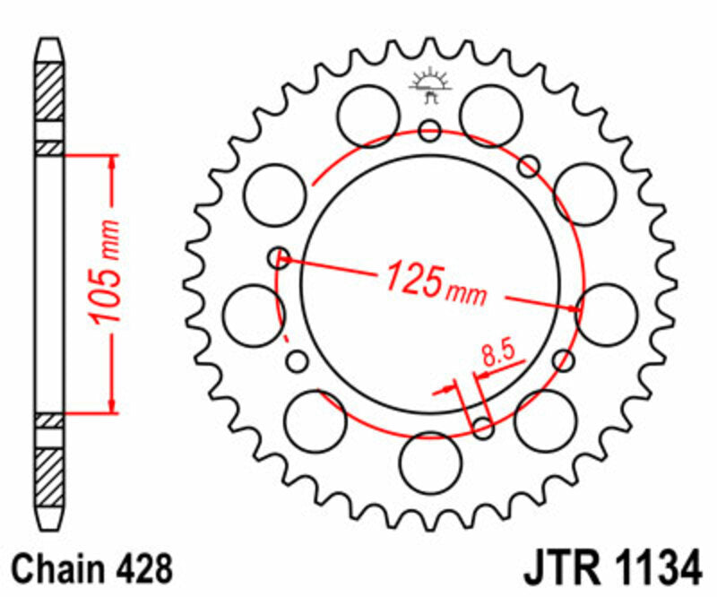 JT SPROCKETS Steel Standard Rear Sprocket 1134 - 428 - 1074879001
