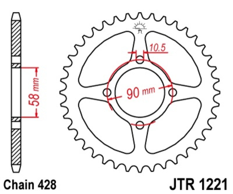 JT SPROCKETS Steel Standard Rear Sprocket 1221 - 428 - 1074889001